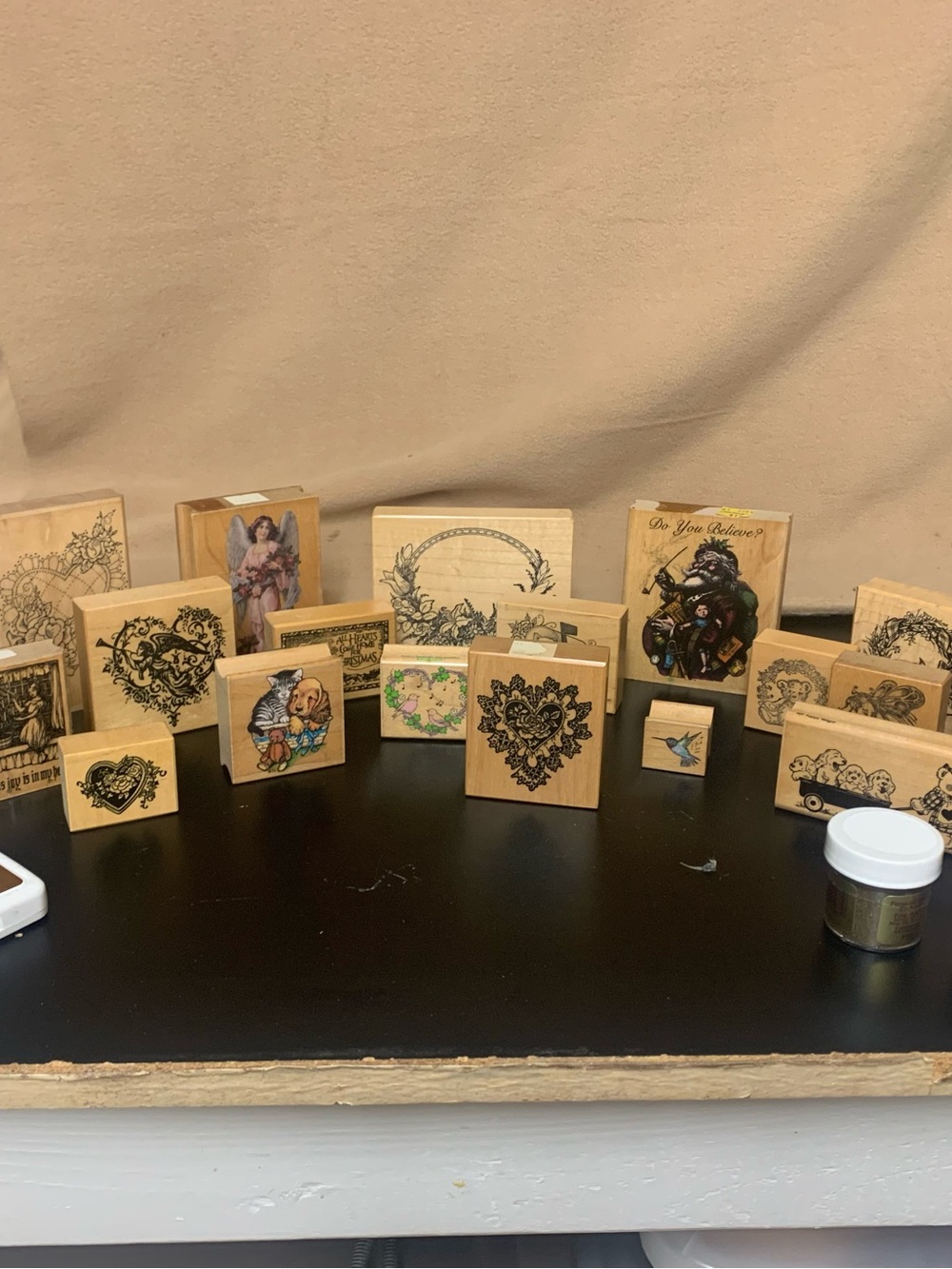 Wood Mounted Rubber Stamp Lot - Decorative Wood Blocks